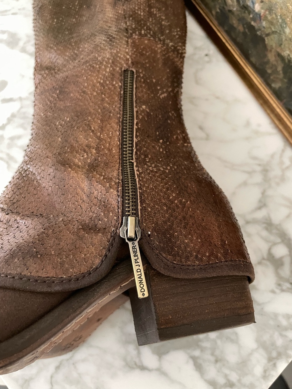 Donald Pliner Devi Brown Leather Snake Skin Distressed Knee High Boots Size 8 - Picture 10 of 10